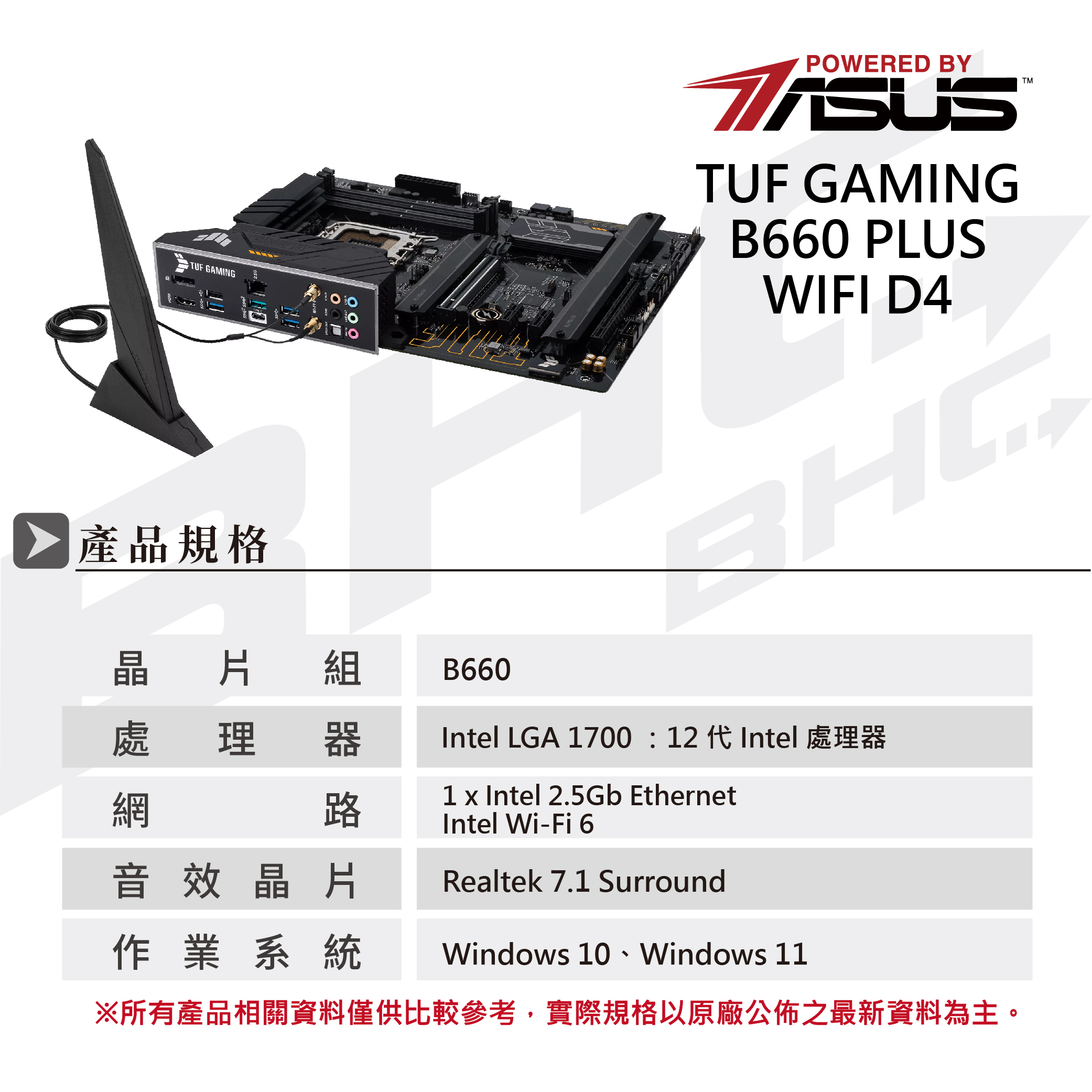 華碩TUF GAMING B660-PLUS WIFI D4 主機板